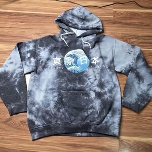Popular Poison Hoodie Mens Medium Gray Tokyo Japan Wave Graphic Tie Dye Pullover